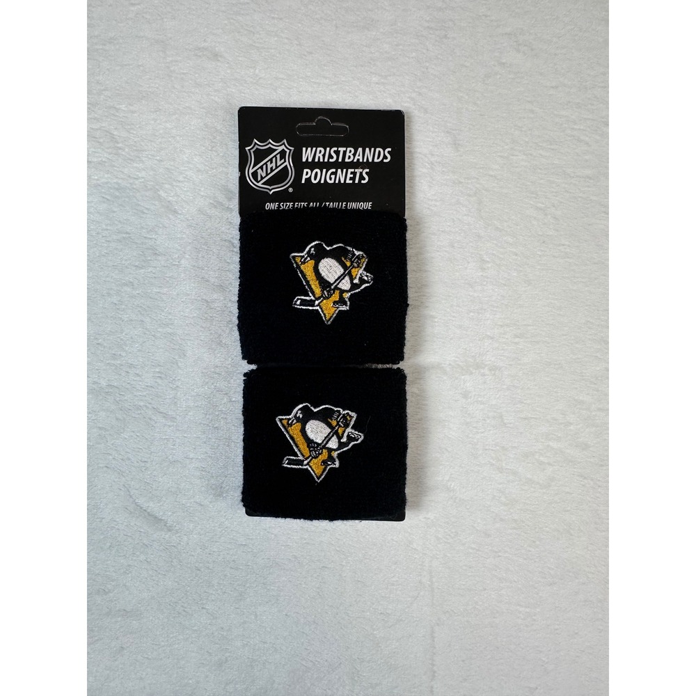 NHL Pittsburgh Penguins Wristbands Franklin Sports Black  Set of 2 NEW